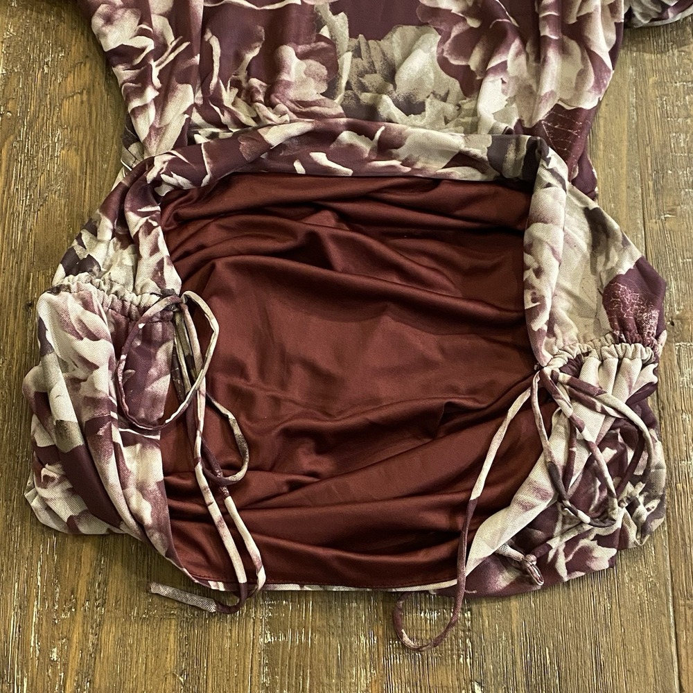MIA JOY Bodycon Dress Womens M Stretchy Blooming Floral Drawstring Sides NWT - Picture 7 of 14